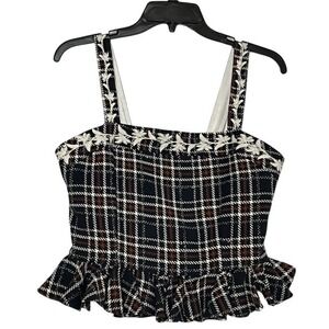 NWT Fanm Mon Black and White Plaid Crop Top‎ Size Large